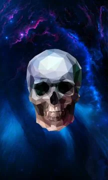 Abstract Artistic Polygon Skull In A Multicolored Cloudy Background Stock Illustration