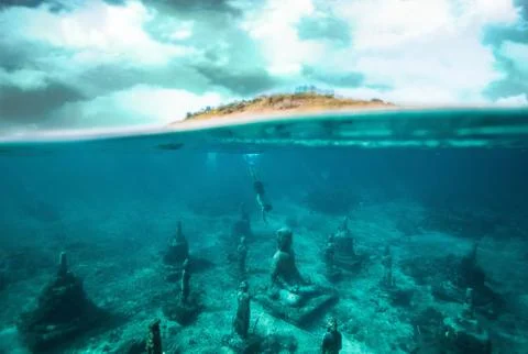 Abstract Artistic Rendering Illustration Of An Ancient City Underwater On A C Stock Illustration