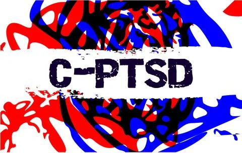Abstract Artistic Representation of PTSD with Chaotic Red and Blue Brush Strokes Illustrazione stock
