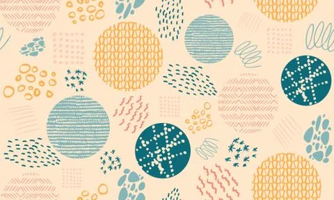 Abstract artistic seamless repeat pattern with hand drawn textures. Vector. Illustrazione stock