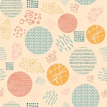 Abstract artistic seamless repeat pattern with hand drawn textures. Vector. Stock Illustration