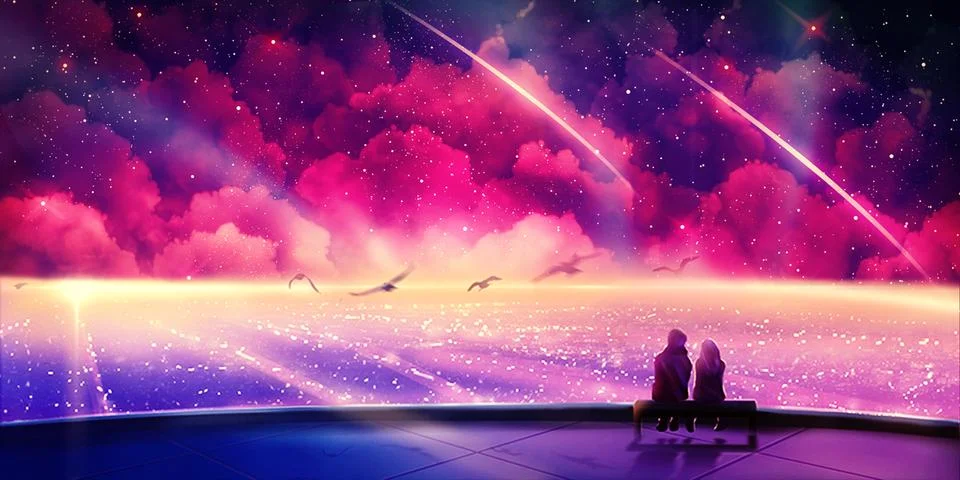 Abstract Artistic Unique Multicolored Digital Painting Of Two Lovers Travelin Stock Illustration