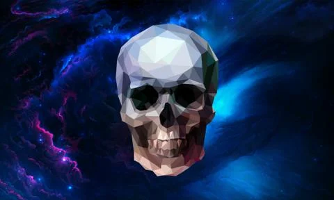 Abstract Artistic Unique Smooth Polygon Skull In A Multicolored Cloudy Backgr Stock Illustration