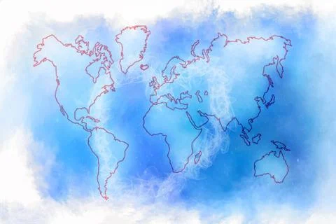 Abstract Artistic World Map On An Abstract Smoke Background Stock Illustration