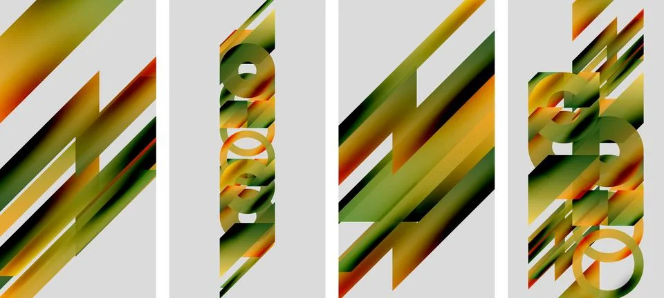 Abstract artwork. Diagonal lines create dynamic panels, featuring text elements Stock Illustration