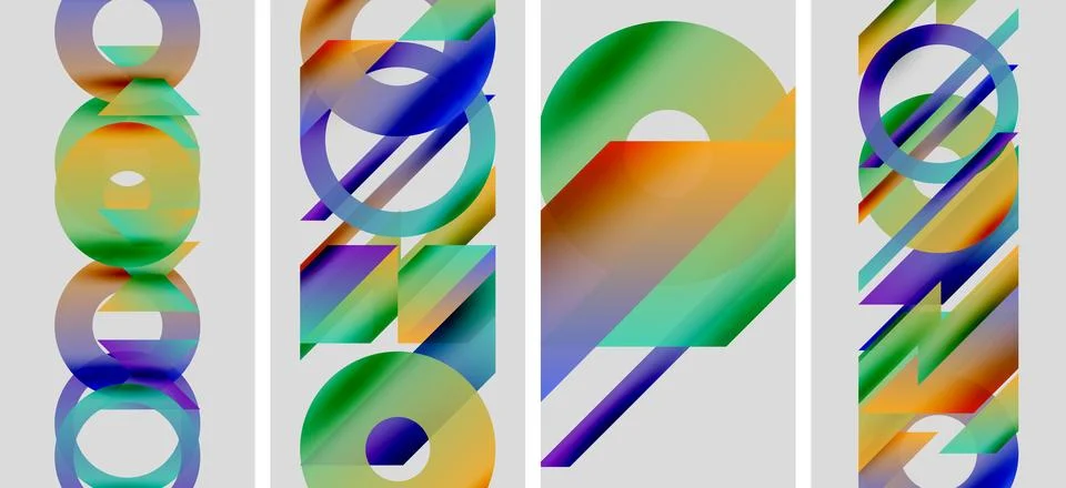 Abstract artwork features colorful overlapping circles, rectangles. Modern Illustrazione stock