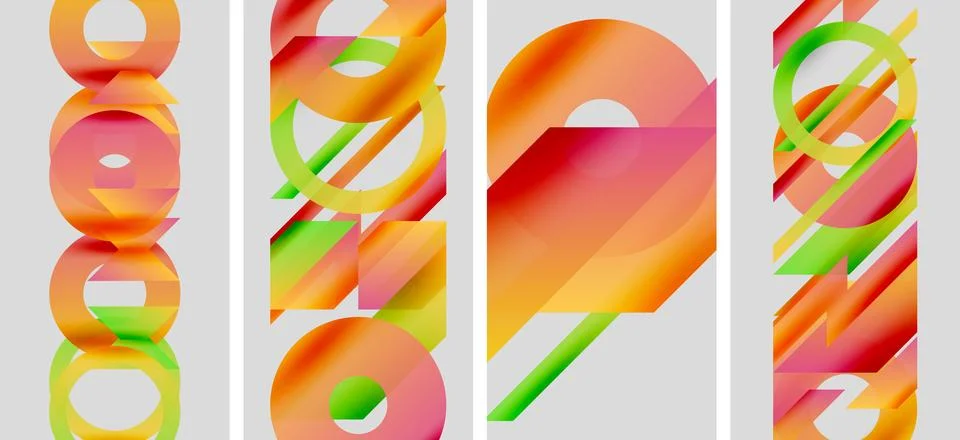 Abstract artwork features colorful overlapping circles, rectangles. Gradient Stock Illustration