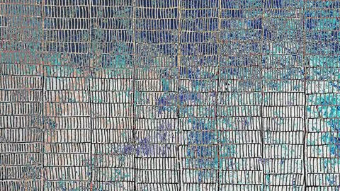 Abstract artwork featuring a dense pattern of vertical lines and grid-like Stock Illustration