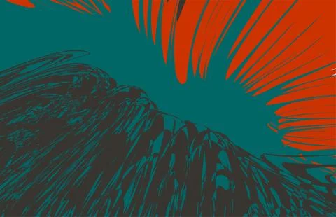 Abstract artwork featuring dynamic shapes of red and blue converging. Moder.. Stock Illustration