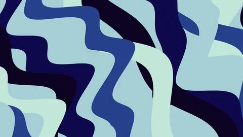 Abstract artwork featuring flowing wavy bands in dark navy, mid blue, and lig Illustrazione stock