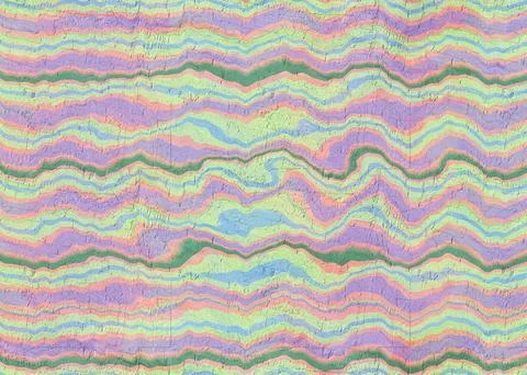 Abstract artwork featuring flowing wavy lines in pastel pink, green, purple.. Stock Illustration