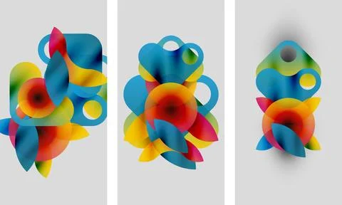 Abstract artwork. Three panels display colorful overlapping circles, creating Illustrazione stock