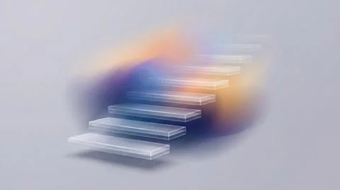 Abstract ascending glass staircase with a soft colorful gradient in the bac.. Stock Illustration