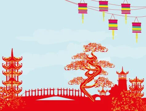 Abstract Asian Landscape Stock Illustration
