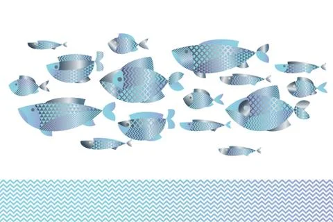 Abstract assorted  blue silver  fish pattern for card, invitation, poster, gr Stock Illustration
