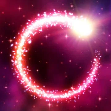 Abstract astral background with neon comet frame. Stock Illustration