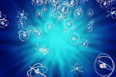 Abstract atom background, digital illustration of atom. Glowing energy balls Stock Illustration