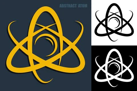 Abstract atom icon. Electrons revolve around proton in orbits. Nuclear power Stock Illustration