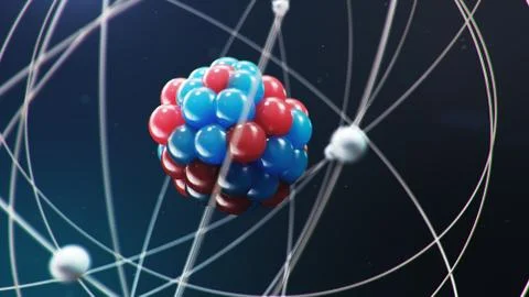 Abstract atom model. Atom is the smallest level of matter that forms chemical Stock Illustration