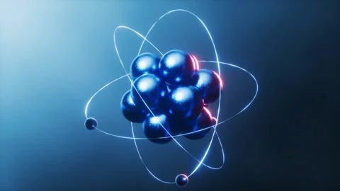 Abstract atom model with electrons orbiting nucleus, dynamic motion, scienc.. Stock Footage 332152170
