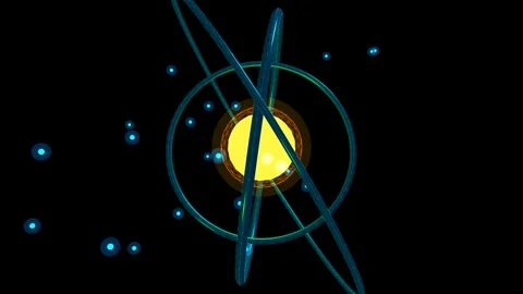Abstract atom model with glowing core seamless loop animation Stock Footage 347073107