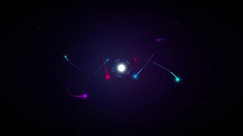 Abstract atom model with glowing orbital electrons, scientific technology b.. Stock Footage 337565333