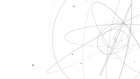 Abstract Atom-like Orbital Pathways on Light Background.  Stock-Footage 279137720