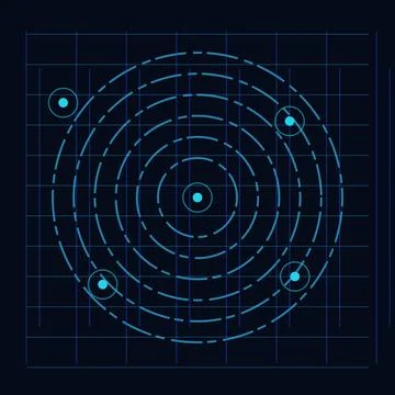 Abstract atomic orbital electron path illustration with grid background Stock Illustration