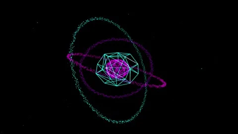 Abstract Atomic Orbitals Rotating in Cyclical Motion Against Dark Background 스톡 동영상 345945516