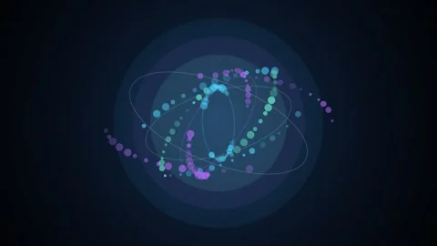 Abstract atomic orbits with glowing particles on dark background Video stock 335874641