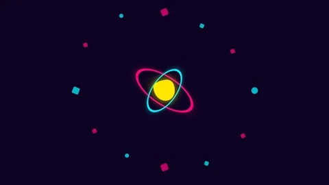 Abstract atomic structure with colorful glowing orbits and geometric shapes Stock Footage 338310157