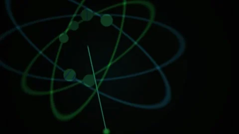 Abstract Atomic Structure with Orbiting Electrons on Black Background. Video stock 334545226
