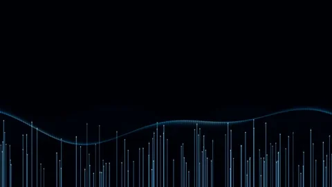 Abstract Audio Equalizer Spectrum with Glowing Blue Wave Line Dark Background Stock Footage 341323281