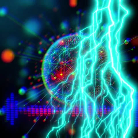 Abstract Audio Spectrum with Electric Lightning Storm Loop Stock-Footage 335835601