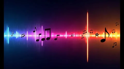 Abstract audio visualization with musical notes and sound waves Stock Footage 318948208