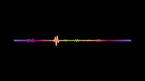Abstract audio waveform animation displays vibrant rainbow colors on black .. Stock Footage 341228988