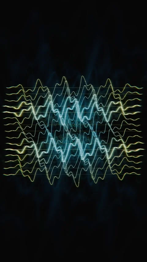 Abstract audio waveform visualizer oscillating on dark background Stock Footage 346659068