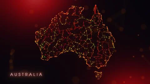 Abstract Australia Map Digital Network Background With Red And Orange Plexu.. イラスト素材