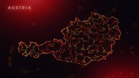 Abstract Austria Map Digital Network Background With Red And Orange Plexus Do Illustrazione stock