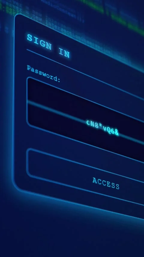 Abstract authorization window to a server with changing passwords, concept for t Stock Footage 314299571
