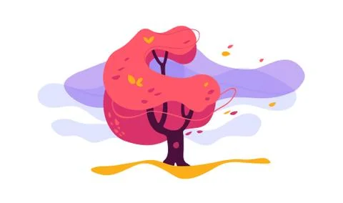 Abstract autumn background with tree and clouds. Stock Illustration