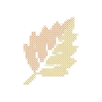 Abstract Autumn Leaf Element With Geometric Cross Hatch Pattern Design. Stockillustratie