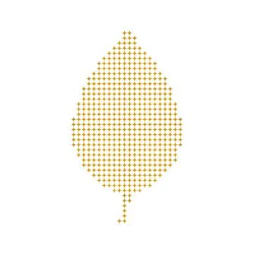 Abstract autumn leaf shape composed of colorful digital dots on white backg.. Stockillustratie