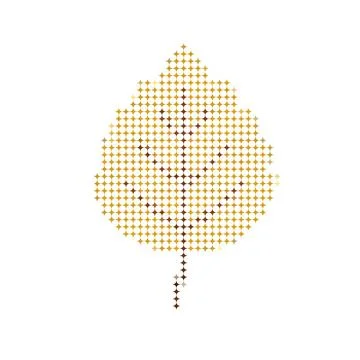 Abstract autumn leaf shape made of colorful digital dots. Stock Illustration