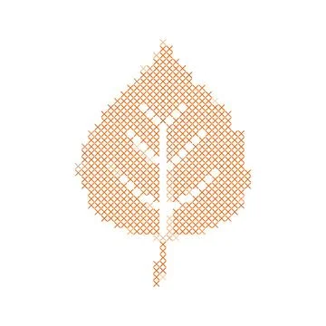 Abstract Autumn Leaf Shape Made of Cross Stitch Pattern. Stockillustratie