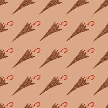 Abstract autumn seamless pattern with beige umbrellla little ornament. Pink p Stock Illustration