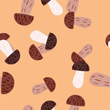 Abstract autumn seamless pattern with brown champignon mushroom ornament. Ora Illustrazione stock
