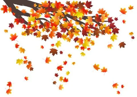 Abstract autumnal background with flying maple leaves. Fall season. Stock Illustration