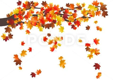 Abstract autumnal background with flying maple leaves. Fall season. Stock Illustration