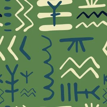 Abstract aztec seamless pattern on green background. Tribal wallpaper. Stock Illustration